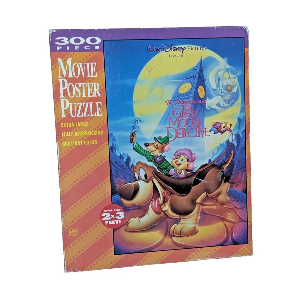 Vintage 1980s Disney The Great Mouse Detective Movie Poster Puzzle 300 PC 2x3 ft